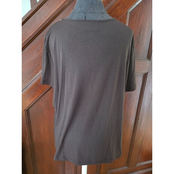 Alfred Dunner Womens Brown Short Sleeve Top Multi-Color Neckline Trim Size L - Picture 2 of 8